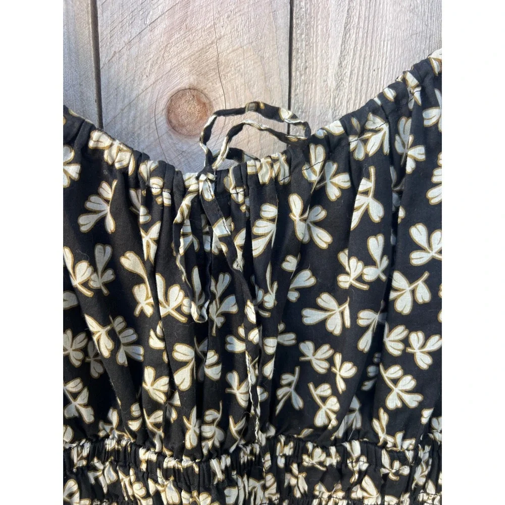 Tory Burch S Black Floral Smocked Midi Dress Butterfly Puff Sleeve Boho Romantic